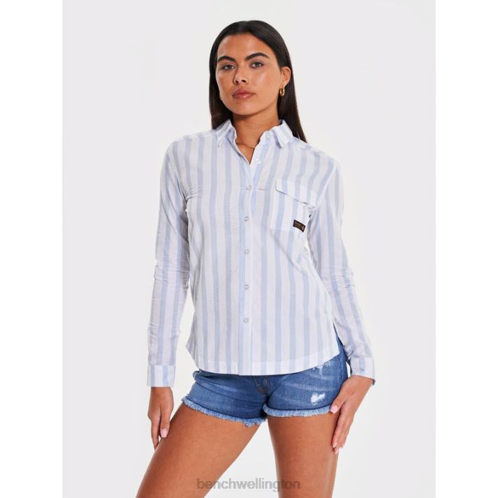 Bench Women Blue Stripe TELMA Long Sleeve Shirt 4860110